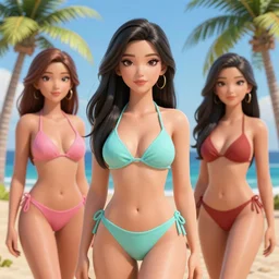 extremely attractive bikini girls on a beach with palm trees 3 d render octane art station digital art face detail eyeliner lips