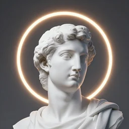 a 3 d neon circle surrounding the head of a renaissance statue, 3 d render, black background, ray tracing, 8 k resolution, sharp focus, very detailed, hyper realistic