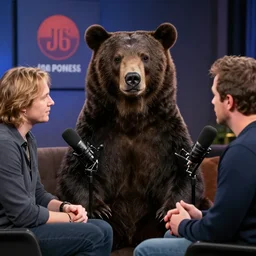 a bear being interviewed on the Joe Rogan Experience podcast, professional photograph, 8k