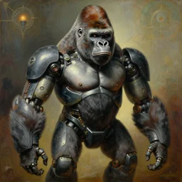 highley detailed potrait of an anatomically correct robotic gorilla mecha, painting by gaston bussiere, craig mullins, j. c. leyendecker, lights, art by ernst haeckel, john william godward, hammershøi,