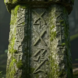 ancient magic runes carved in a mossy stone column, realistic, concept art, cgsociety, octane render, trending on artstation, artstationHD, artstationHQ, unreal engine, 8k