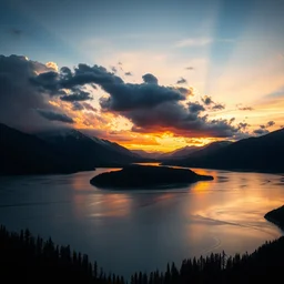 landscape photography by marc adamus, canadian river, sunset, dramatic lighting, mountains, clouds, beautiful, serene, quiet