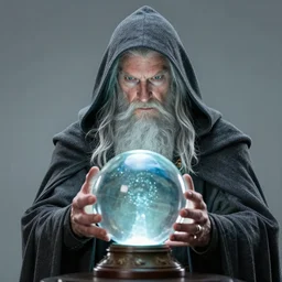 gandalf the wizard in a hooded cloak gazing into a crystal ball, high details, intricately detailed, by vincent di fate, artgerm julie bell beeple, inking, screen print