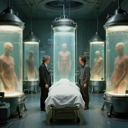 rococo science fiction burial chamber hospital filled with cloning vats with indistinct human figures inside, by greg rutkowski, zdzisław beksinski, anato finnstark, and rembrandt