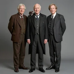 older fantasy butler that looks similar to michael kane mixed with patrick stewart, full body portrait, mid - shot, handsome, 4 k, detailed, photo realistic, balding, well dressed, pet rat on shoulder