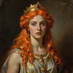 majestic gracious regal female orange - haired greek goddess portrait, atmospheric lighting, painted, menacing, intricate, volumetric lighting, beautiful, rich deep colours masterpiece, golden hour, sharp focus, ultra detailed, by leesha hannigan, ross tran, thierry doizon, kai carpenter, ignacio fernandez rios