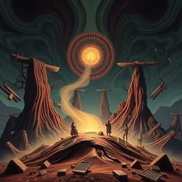 impossible chocolate by beeple, artgerm, bauhaus, salvador dali, bernie wrightson, bruce pennington, frank, stella, alena aenami, angus mckie, alex grey, don bluth, akira toriyama, chris moore, arthur adams, andre masson, dr. suess, brian despain. symbolism, surrealism, render, 4 k, detailed, hd