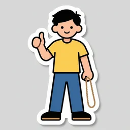 sticker illustration of a guy giving a like and holding a rope