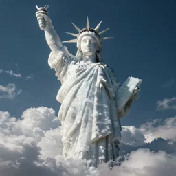 puffy white clouds in shape of a statue