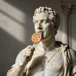 George W. Bush licking a lollipop, greek marble statue