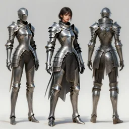 realistic futuristic girl  medieval armor metal  clean design by apple , character sheet, Greg Rutkowski, Zabrocki, Karlkka, Jayison Devadas, Phuoc Quan, trending on Artstation, 8K, tsutomu nihei, giger  , zenith view, pincushion lens effect.