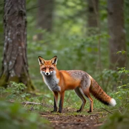 a beautiful forest with a fox
