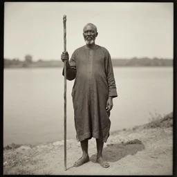old senegalese man with long staff, keeper of the mississippi river, julia margaret cameron,