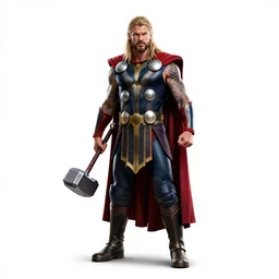 tattooed thor with hammer, high detail digital art, full body, standing, isolated on a pure white background, centered, whole figure in frame, sharp focus, studio lighting