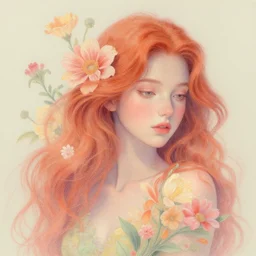highly detailed pastel colors of an ethereal ginger beauty morphing gradually into flowers, by artgerm and hsiao - ron cheng, smooth composition, fine patterns and detail