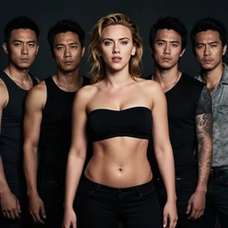 muscular scarlett johansson by shaddy safadi, feng zhu, noah bradley, cam sykes, and jason chan, dramatic lighting