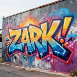 ' zark '!!!!!!! 3 d graffiti, in the style of daim and peeta, arrows, paint drips, extreme wide angle, gradients, full mural, octane render 3 d, 4 k, highly detailed