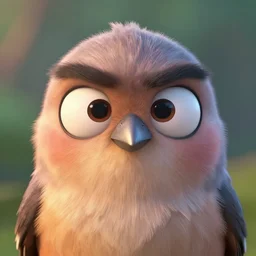 bird stares face on into camera with quizzical expression, extremely detailed cartoon