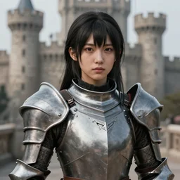 a masterpiece hyperrealistic ultradetailed portait photograph of a lifelike real human anime girl wearing steel plate armor, castle background, made by wlop, trending on artstation, actual person, k - pop, rough skin pores texture, photoreal image, desaturated, 3 d rendered, unreal engine 5, extremely detailed, sharp focus, 4 k