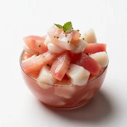 polished ceviche, high detail macro photography, isolated on a pure white background, centered, entire object in frame, sharp focus, soft studio lighting