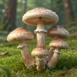 3 d study of a bunch of mushrooms in the forest, photorealistic, detailed, octane