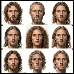 Nine depictions of human faces from Neanderthal to Modern Human and beyond showing what humans may look like in the future