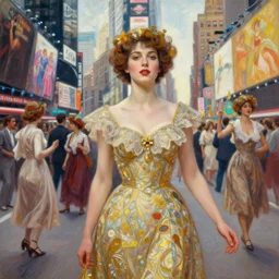a beautiful realistic painting of adriana chechik in the 1 9 5 0 s new york times square celebration intricate, elegant, highly detailed, digital painting, artstation, concept art, by krenz cushart and artem demura and alphonse mucha