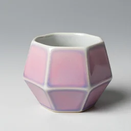 dodecahedron ceramic mug with pink and purple pearlescent glaze