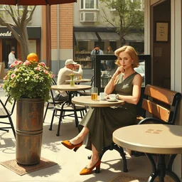 a lazy!! woman! in her 3 0 s in a cafe!!! sitting on a bench!! by norman rockwell!!!
