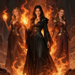 An ultradetailed portrait of a smiling female goddess wizard of fire wearing long black duster by Tian Zi, Mandy Jurgens and Viktoria Gavrilenko trending on artstation :1.7