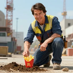 tom cruise dressed as a construction worker planting fries, digital art, highly - detailed, artstation cgsociety masterpiece