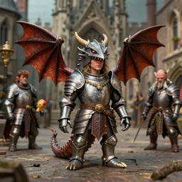 portrait of tin toy goblin dragons wearing armour in medieval london, nicoletta ceccoli, mark ryden, lostfish, hyung tae, frank frazetta, depth of field, detailed and intricate gothic environment, 8 k resolution, hyperrealistic, octane render