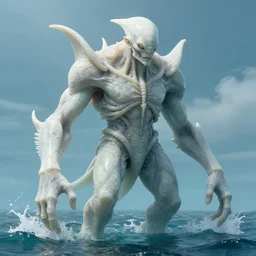 cthulhu humanoid giant, pale white rubber skin. digital art, ocean, trending on artstation, rendered by octane, 4 k wallpaper, look at all that detail, amazing!