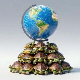earth globe on top of stack of turtles, turtles all the way down, digital art