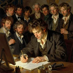 a photo of a man drawing in the style of wayne barlowe, gustav moreau, gaston bussiere, roberto ferri, santiago caruso, luis ricardo falero, austin osman spare, saturno butto