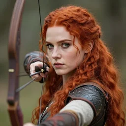 Protrait of a Beautiful redhead archer, high fantasy, detailed face, artstationhd, trending on artstation