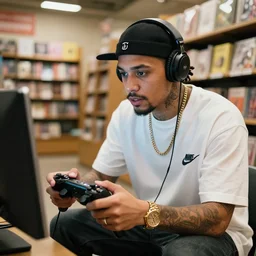 photo of jacksepticeye playing a video game in a bookstore