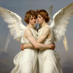 2 angel men hugging, victorian painting