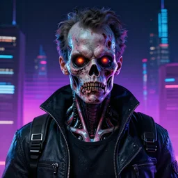 a cyberpunk futuristic retrowave synthwave detailed peter elson james cameron portrait of a zombie cyborg terminator.