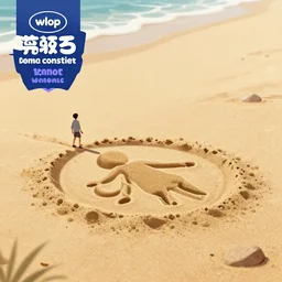 a little man made of sand, on huge beach, close - up, digital art by wlop, deviantart contest winner, fantasy art, digital illustration, digital painting, photoillustration