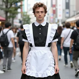 martin shkreli in maid dress photographed at harajuku tokyo street fashion event,