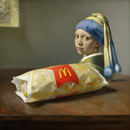 McDonalds wrapper on table, Dutch Still Life of the 1600s, oil painting