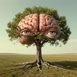 eyes brains veins tree, surreal landscape