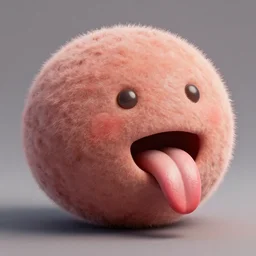 Giant fleshy meatball with a tongue sticking out of its mouth. 4D render, soft render, hairy meatball, surreal food by Greg Rutkowsi and Stefan Koidl, artstation