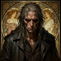 beggar, sweaty, dirty, insane, intricate, highly detailed, digital painting, artstation, concept art, smooth, sharp focus, illustration, Unreal Engine 5, 8K, art by artgerm and greg rutkowski and alphonse mucha