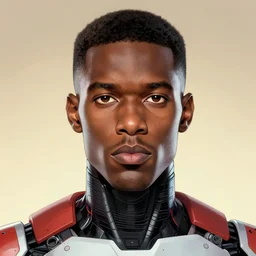 portrait of a black male android, by MARVEL comics and Sandra Chevrier