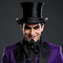 portrait, a puerto rican man wearing purple and black ringmaster attire, nefarious smirk, black hair, black top hat, pencil - thin goatee, villain, style by donato giancola, wayne reynolds, jeff easley dramatic light, high detail, cinematic lighting, artstation, dungeons and dragons