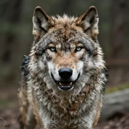 a scraggly friendly but foreboding looking werewolf stares at you with a hungry look trending on artstation
