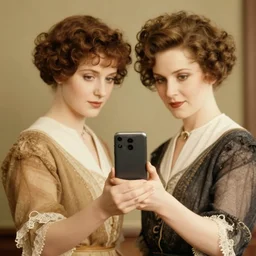 women the 1 9 2 0's holding iphone