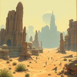 a futuristic desert civilization, beautiful illustration by roger dean